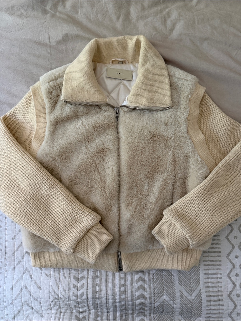 Cream Faux- Zip Front Jacket